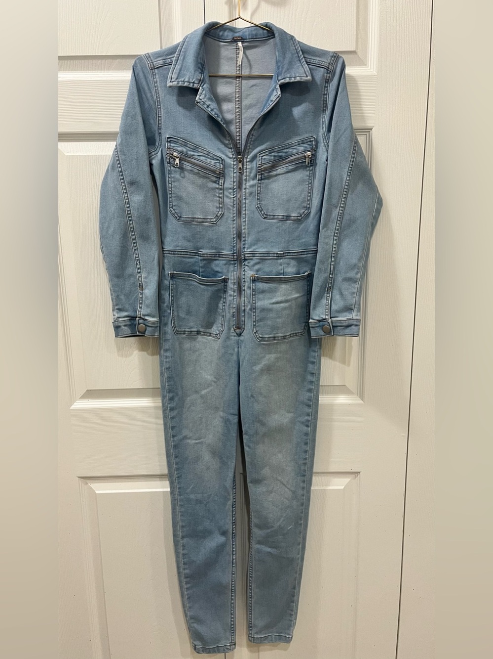 Free People Lennox Denim Jumpsuit, small.